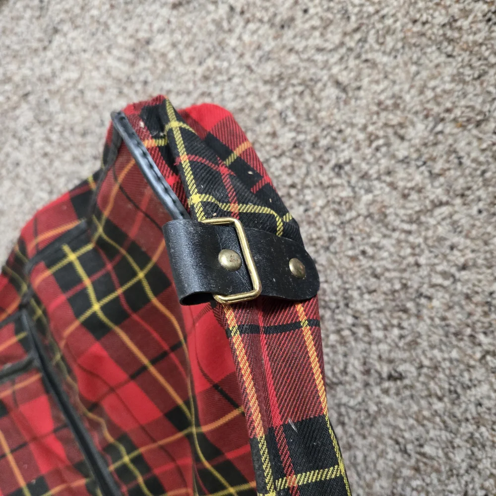 Red CarSac Plaid Hanging Garment Bag Storage Vintage Travel Retro Suitcase